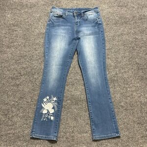 Royalty For Me Womens Jeans Size 6 Denim‎ Pinecone Floral Embroidered Mid Rise